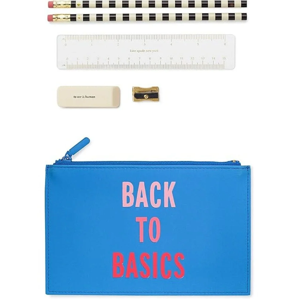 Kate Spade Pencil Case Set Unisex OS Blue New Back to Basics Striped Pouch